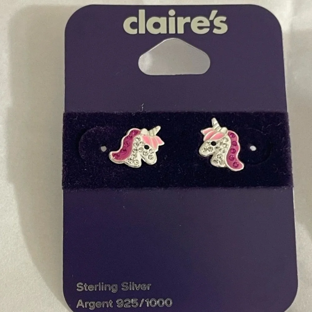 NWT Set of 4 Claire's Sterling‎ Silver Little Girl Stud Earrings